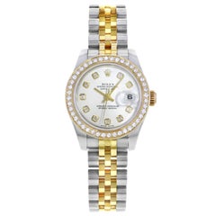 Rolex Datejust 179173 Steel 18 Karat Gold White Dial 0.80 Custom Diamond Watch