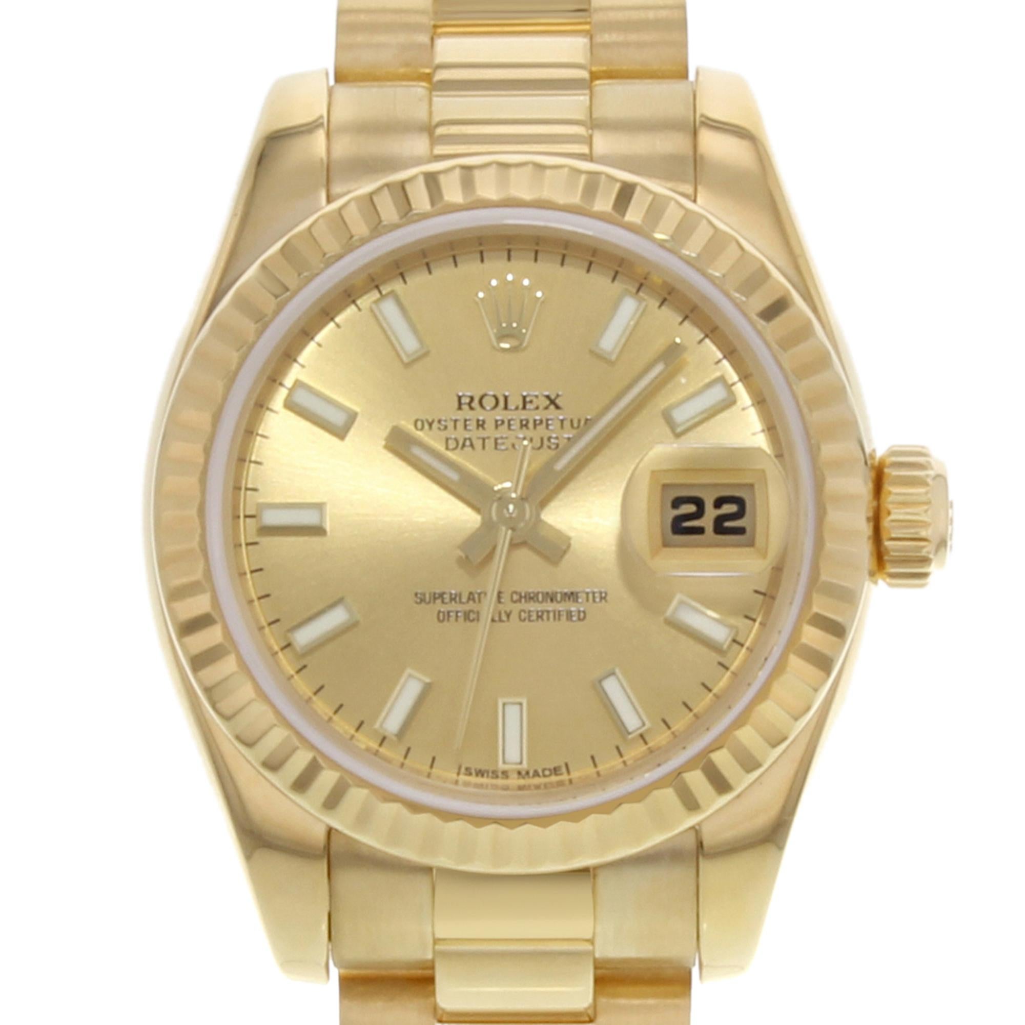 Rolex Datejust 179178 Champagne Fluted 18K Yellow Gold Automatic Ladies Watch