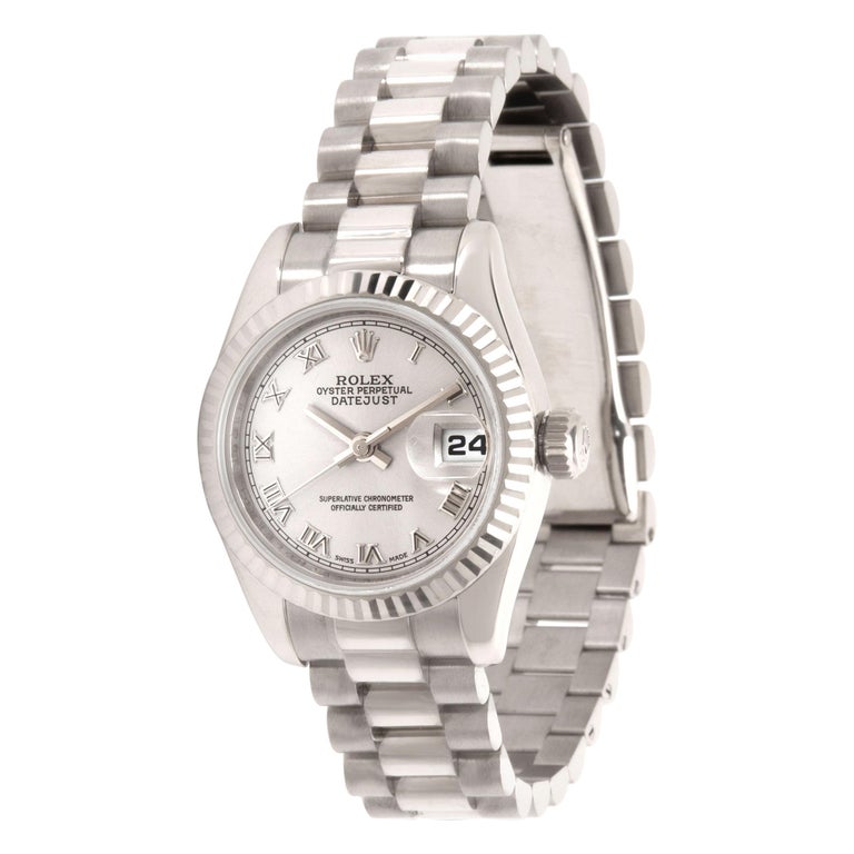 Rolex Datejust 179179 Women's Watch in 18 Karat White Gold For Sale at
