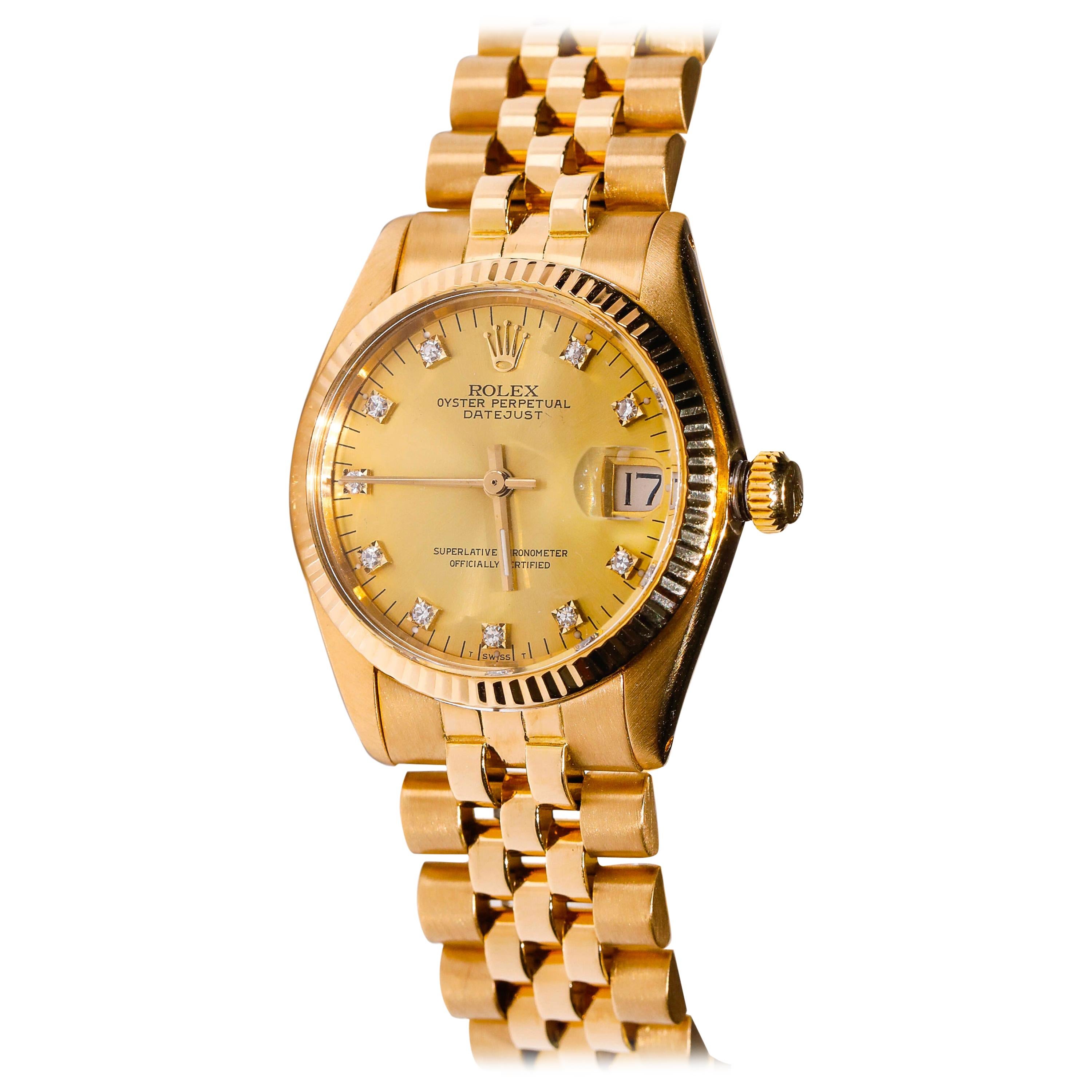 Rolex Datejust 18 Karat Gold Champaign Diamond Dial Jubilee Bracelet Watch For Sale