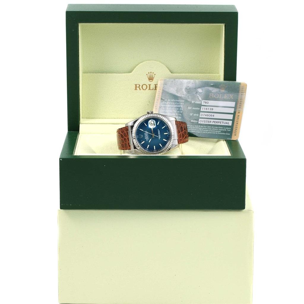 Rolex Datejust 18 Karat White Gold Blue Dial Men's Watch 116139 Box Papers 10