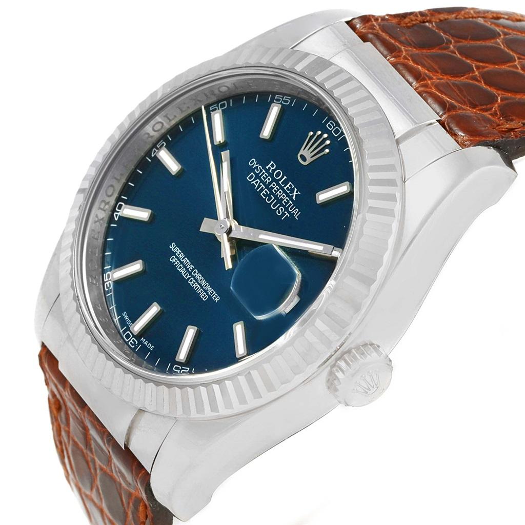 Rolex Datejust 18 Karat White Gold Blue Dial Men's Watch 116139 Box Papers In Excellent Condition In Atlanta, GA