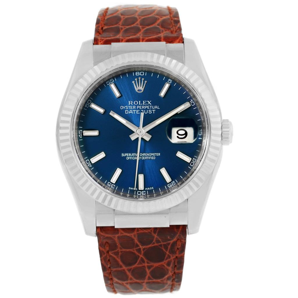 Rolex Datejust 18 Karat White Gold Blue Dial Men's Watch 116139 Box Papers 2