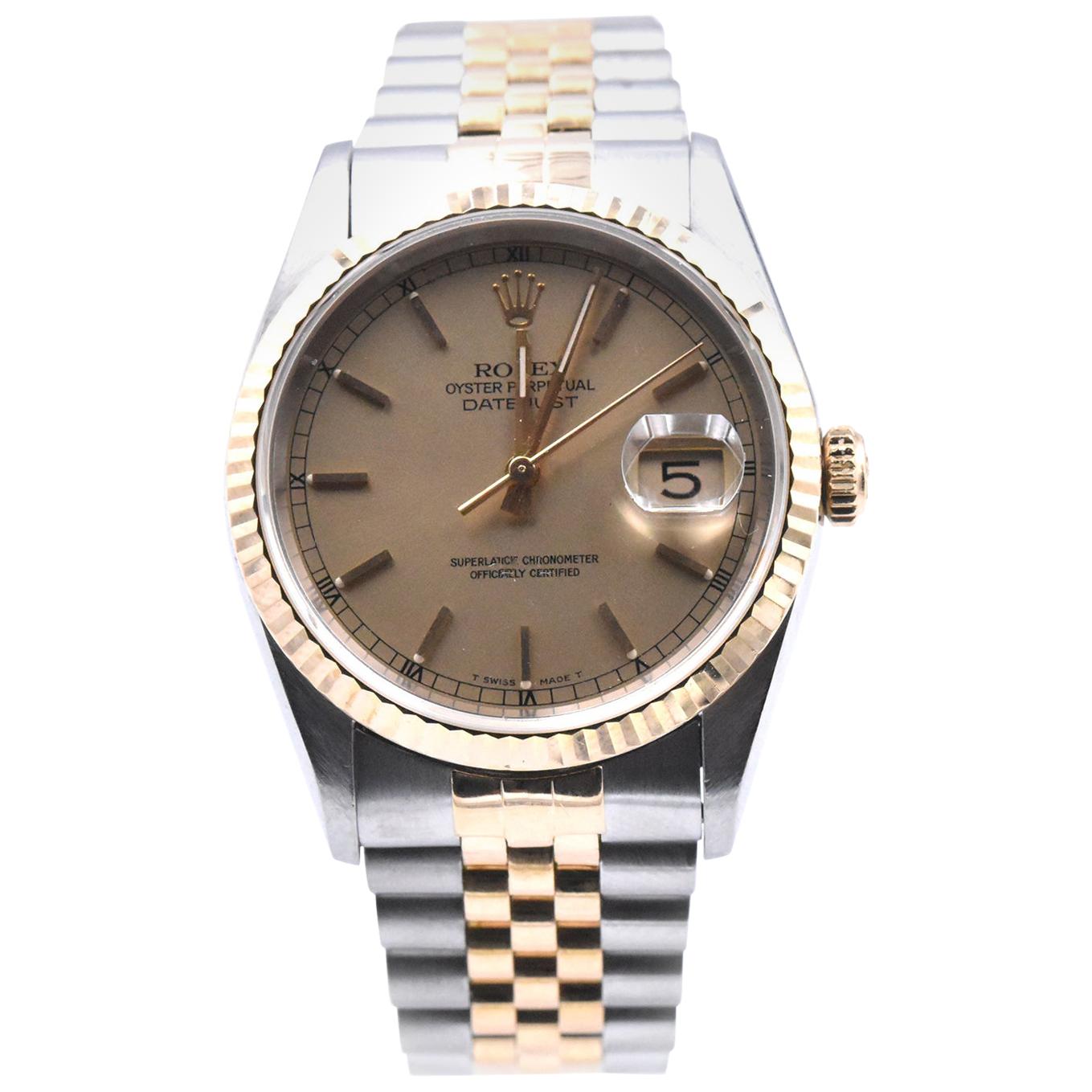 Rolex Datejust 18 Karat Yellow Gold and Stainless-Steel Watch Ref 16233