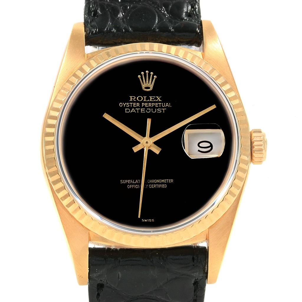 Rolex Datejust 18 Karat Yellow Gold Onyx Dial Vintage Men's Watch 16018 im Zustand „Hervorragend“ in Atlanta, GA