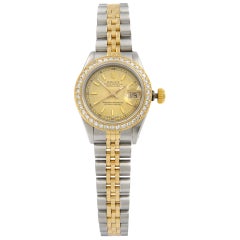 Rolex Datejust 18 Karat Yellow Gold Steel Custom Diamonds Satin Dial Watch 69173