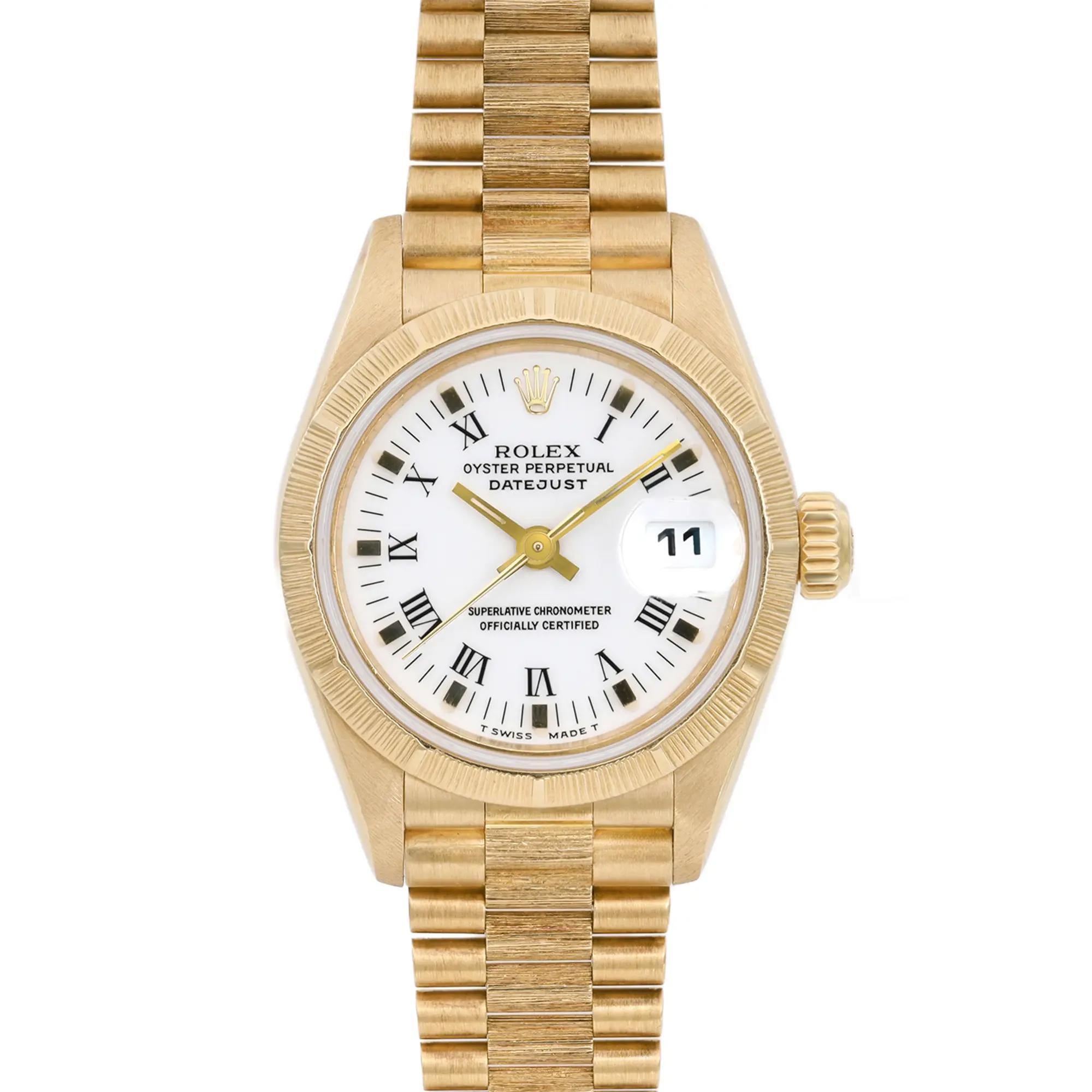 Rolex Datejust Bisel y brazalete de oro de 18 quilates Esfera blanca Reloj de señora 69278 2