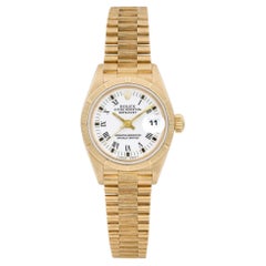 Rolex Datejust 18K Gold Bark Lünette und Armband Weißes Zifferblatt Damenuhr 69278