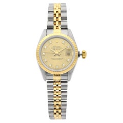 Used Rolex Datejust 18k Gold Champagne Factory Diamond Dial Ladies Watch 69173