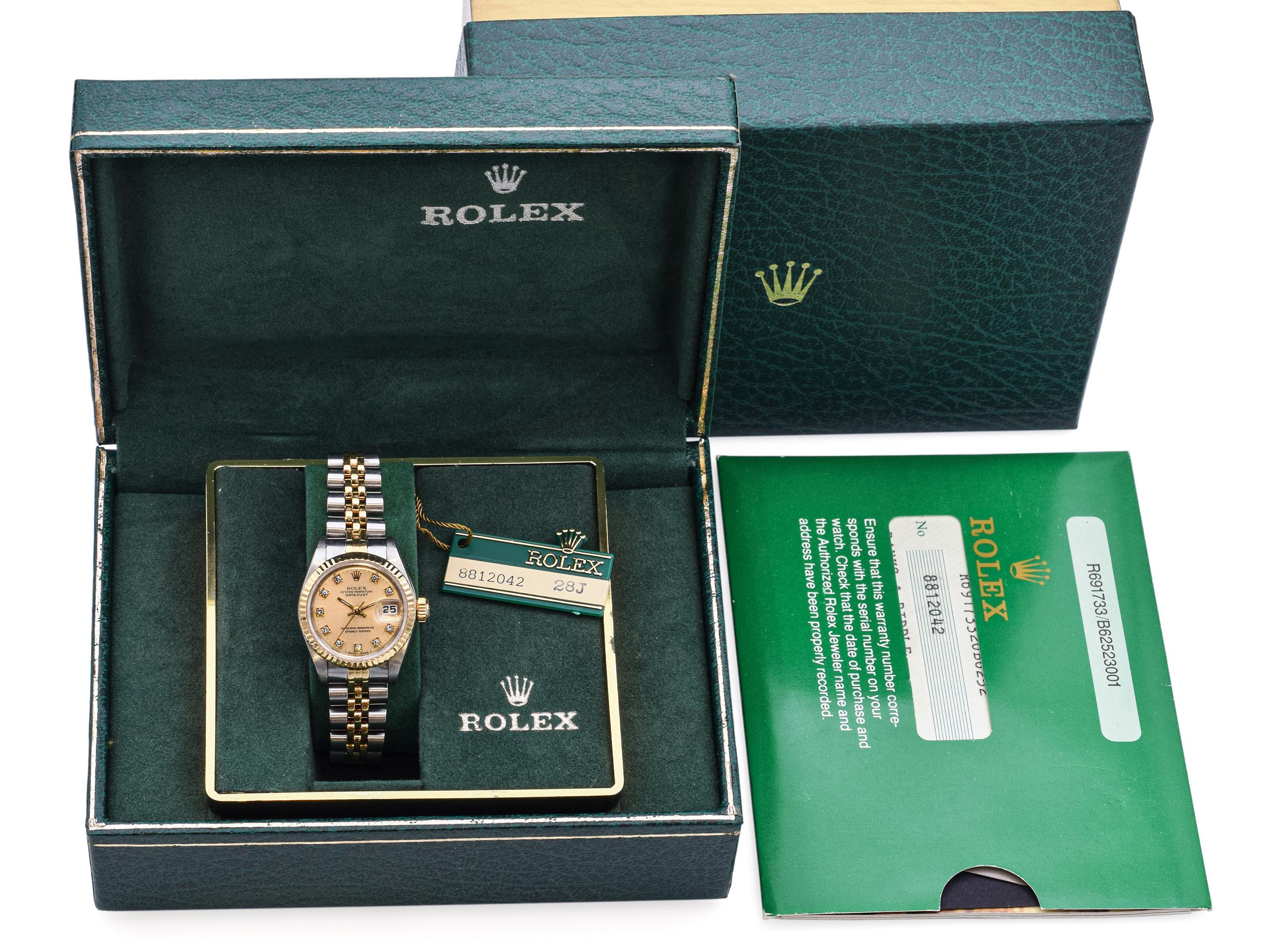Rolex Datejust 18K Gold SS Diamond Dial Automatic Women's Watch 69173 In Good Condition In New York, NY