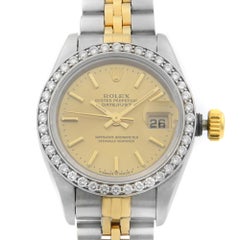 Rolex Datejust 18K Gold Stainless Steel Custom Diamond Bezel Ladies Watch 69173
