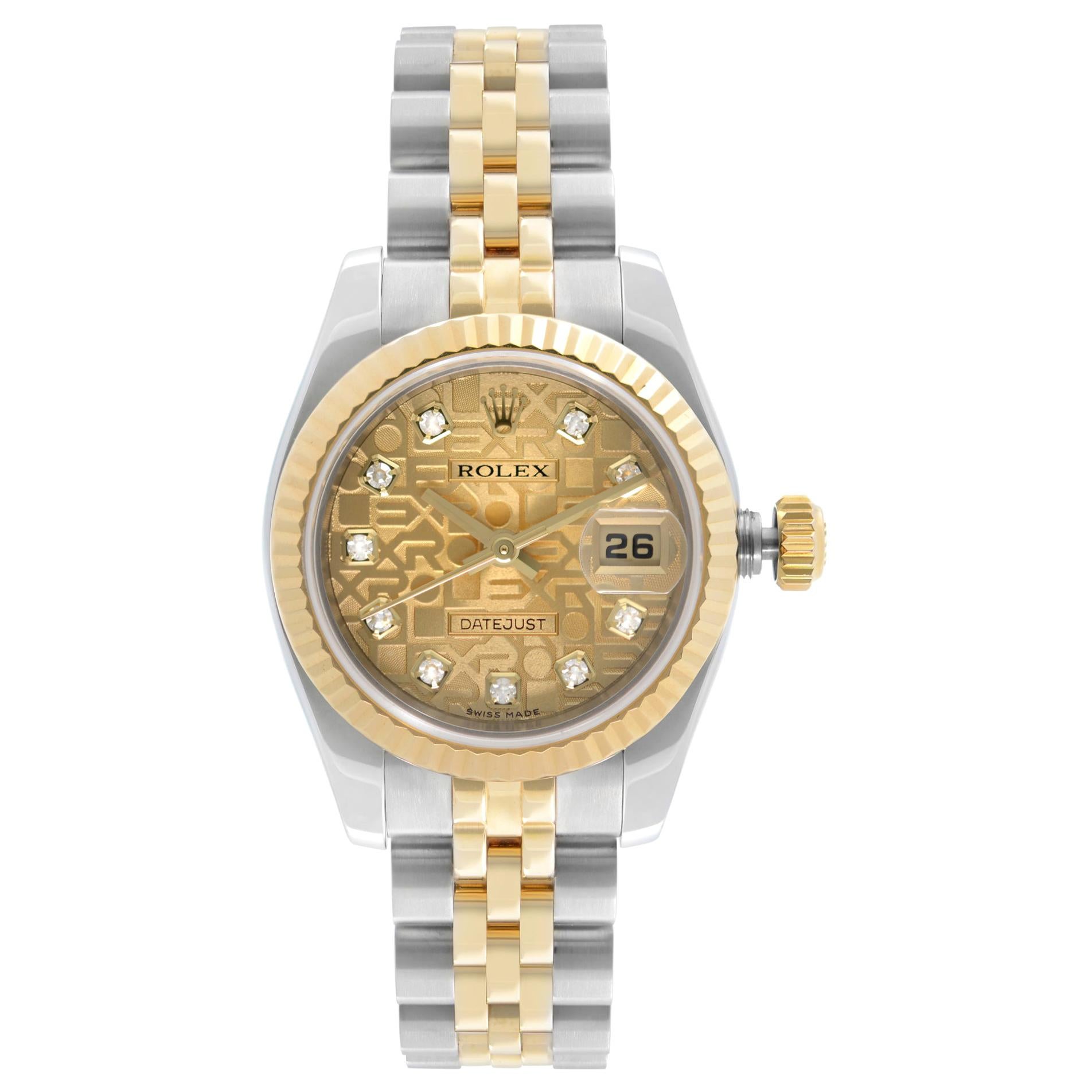 Rolex Datejust 18k Gold Steel Diamond Dial Automatic Ladies Watch 17917