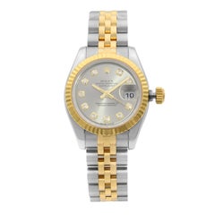 Rolex Datejust 18K Gold Steel Diamond Slate Dial Automatic Ladies Watch 179173