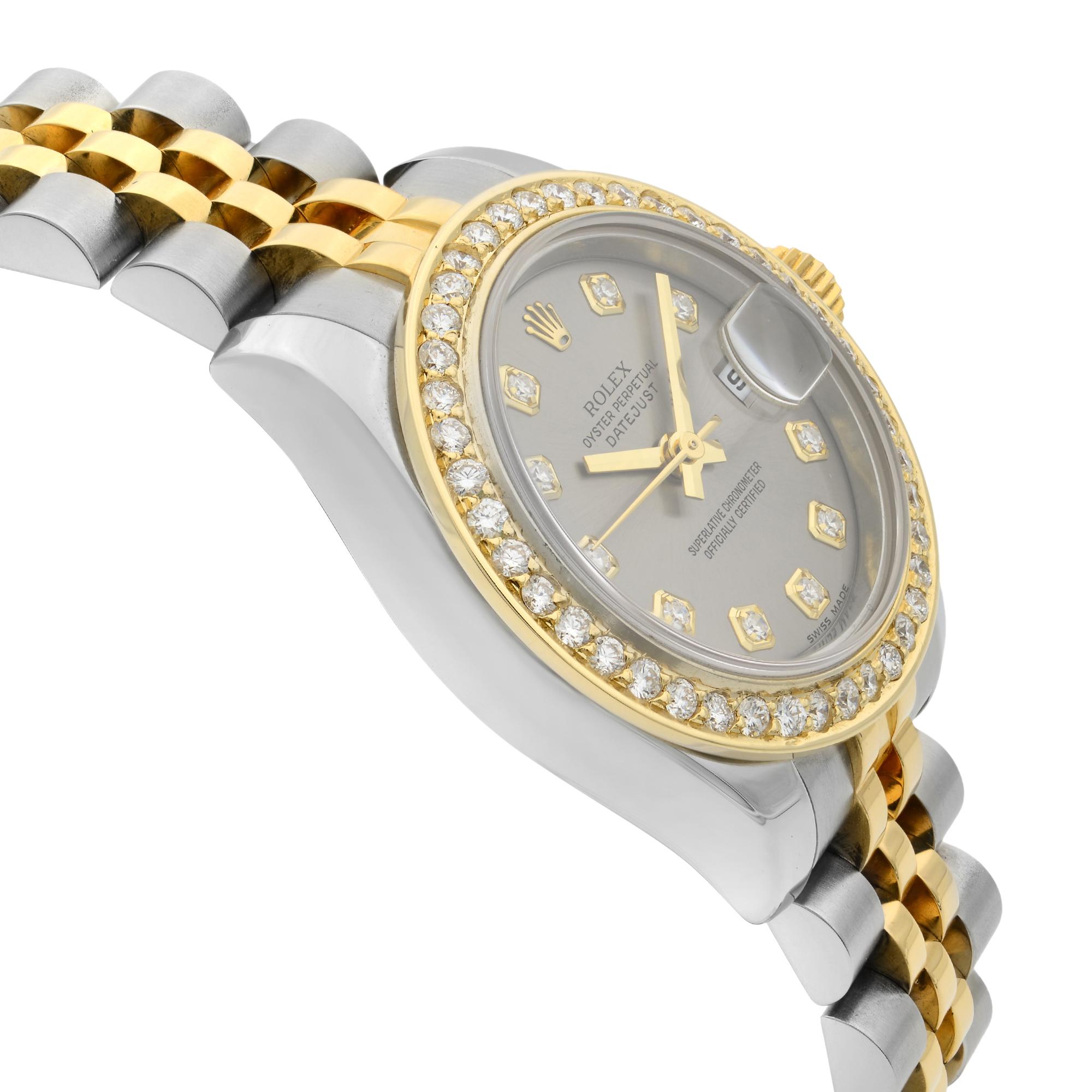 Rolex Datejust 18K Gold Steel Diamond Slate Dial Automatic Ladies Watch 179173 1