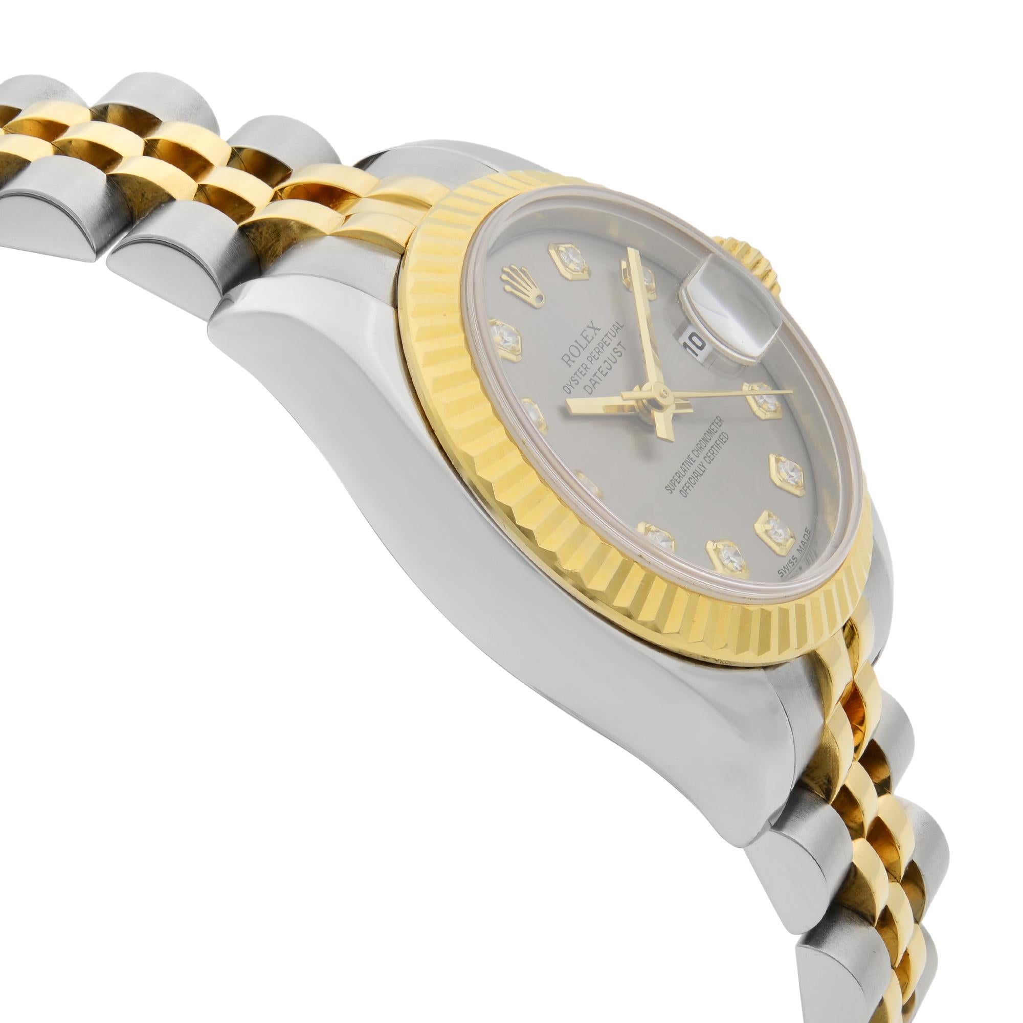 Rolex Datejust 18K Gold Steel Diamond Slate Dial Automatic Ladies Watch 179173 2
