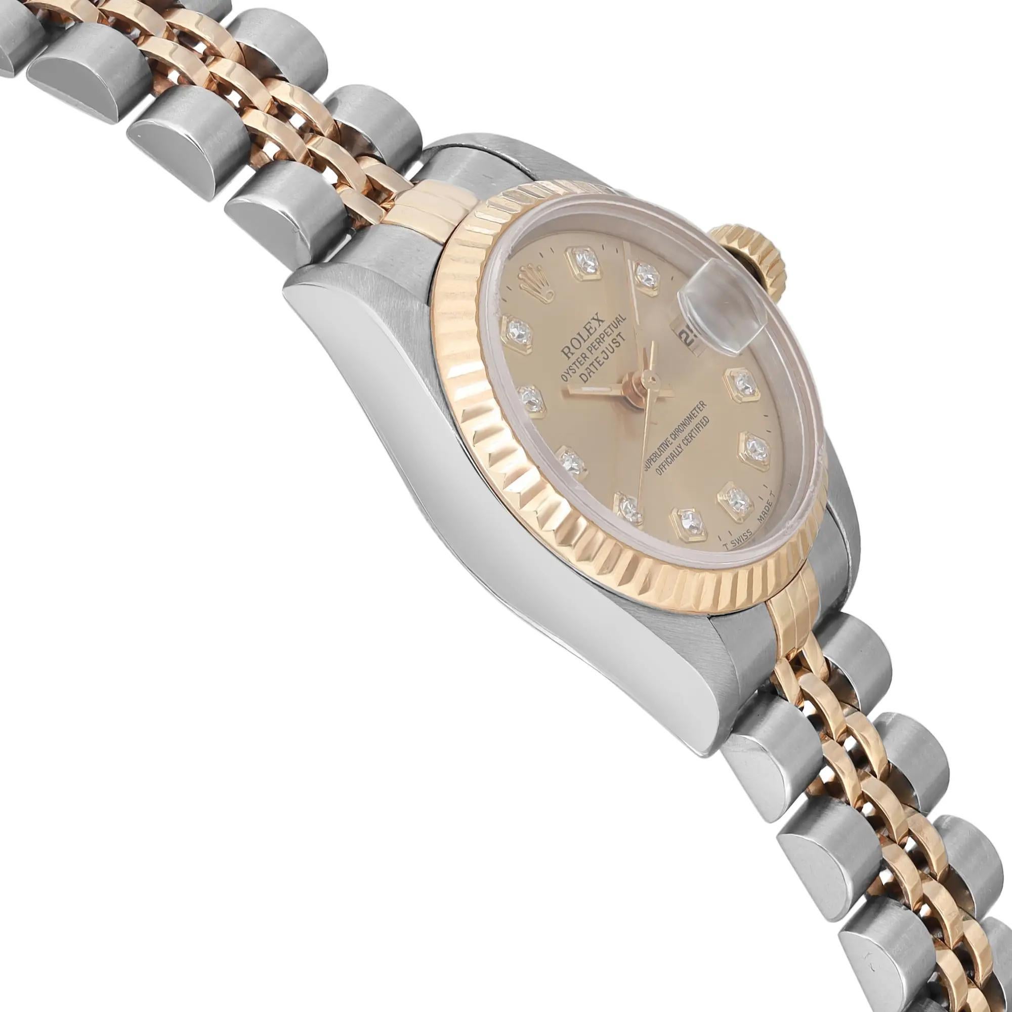 Women's Rolex Datejust 18k Gold Steel No Holes Diamond Dial Ladies Watch 69173