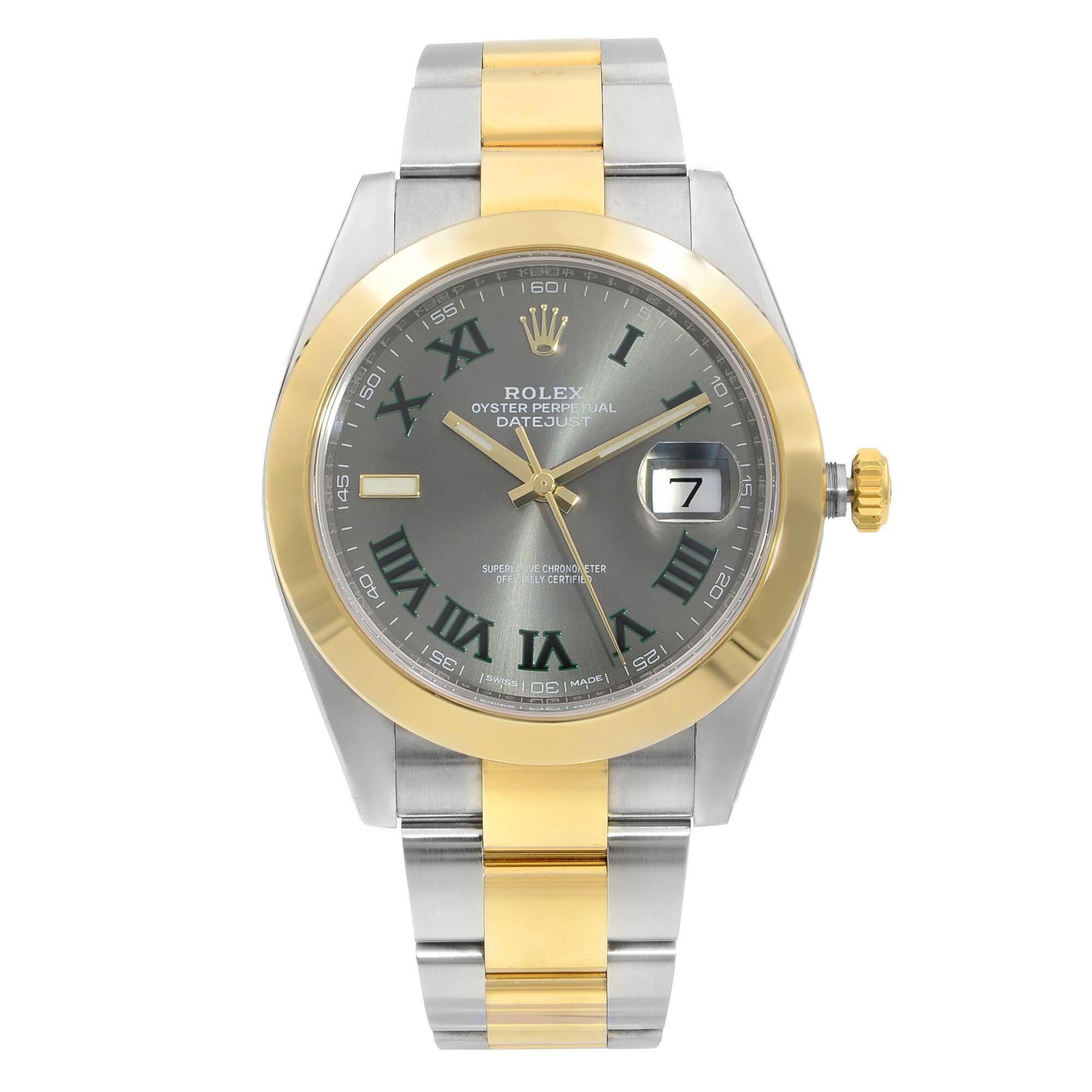 Rolex Datejust 18K Gold Steel Wimbledon Grey Dial Mens Watch 126303GYRO