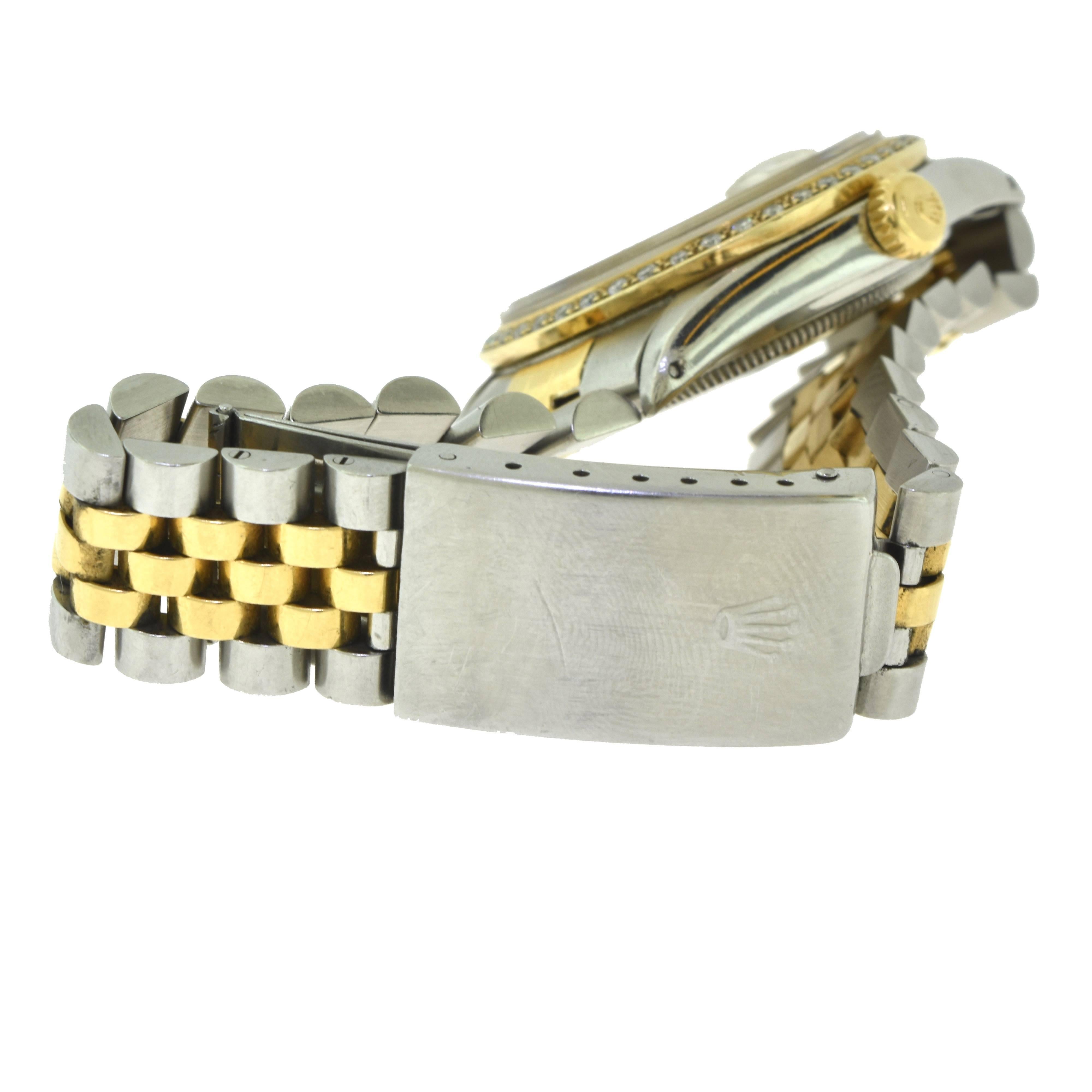 Women's or Men's Rolex Datejust 18 Karat Gold/Steelchampagne Diamond Dial and Bezel Watch For Sale