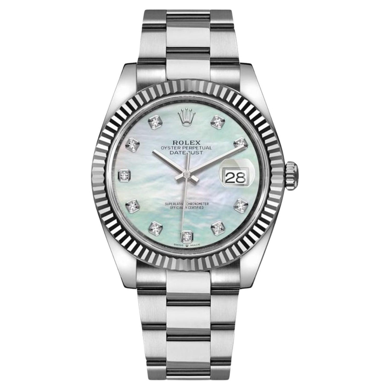 Rolex Datejust 18k Mother of Pearl Diamond Dial Oyster Men's Watch 126334  For Sale at 1stDibs