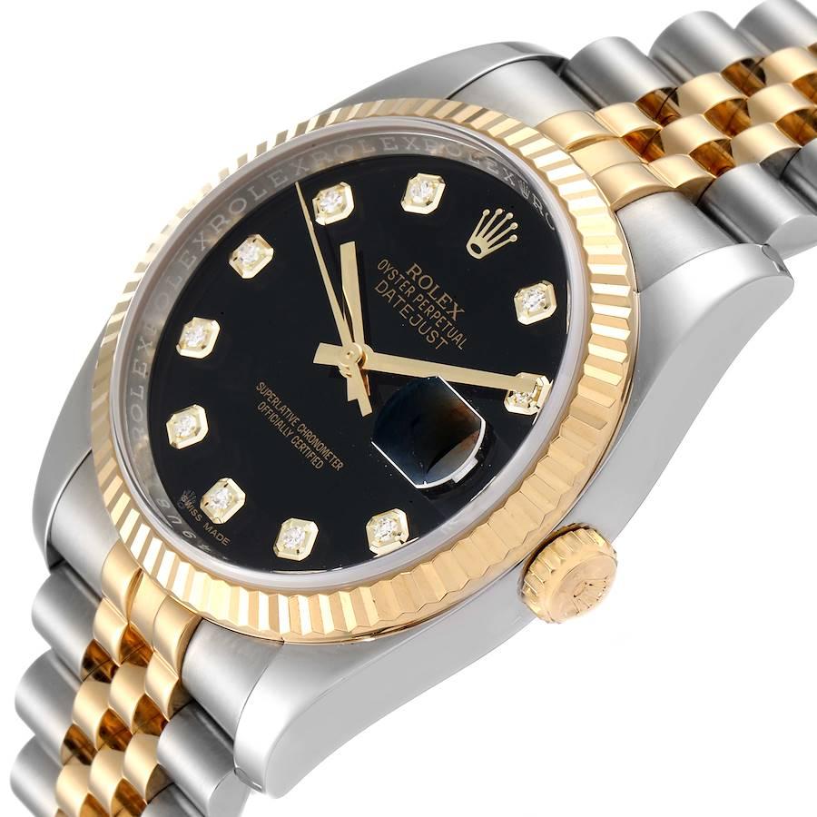 Rolex Datejust 18k Steel Yellow Gold Black Diamond Mens Watch 116233 1