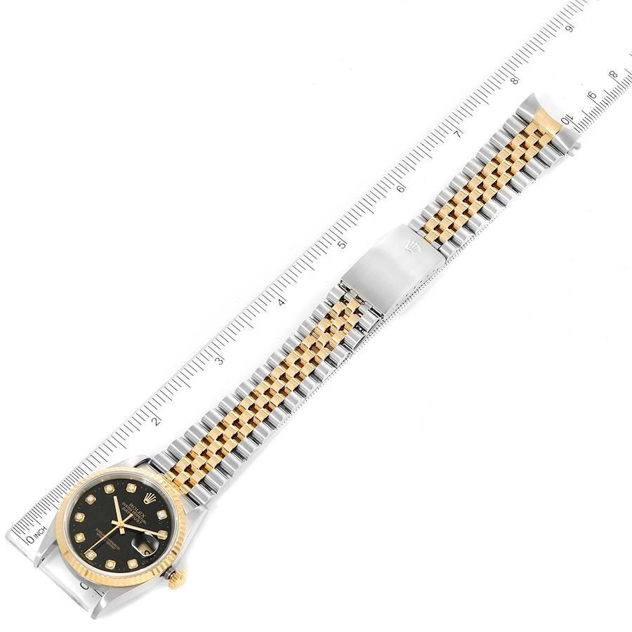 Rolex Datejust 18k Steel Yellow Gold Black Diamond Mens Watch 16233 6