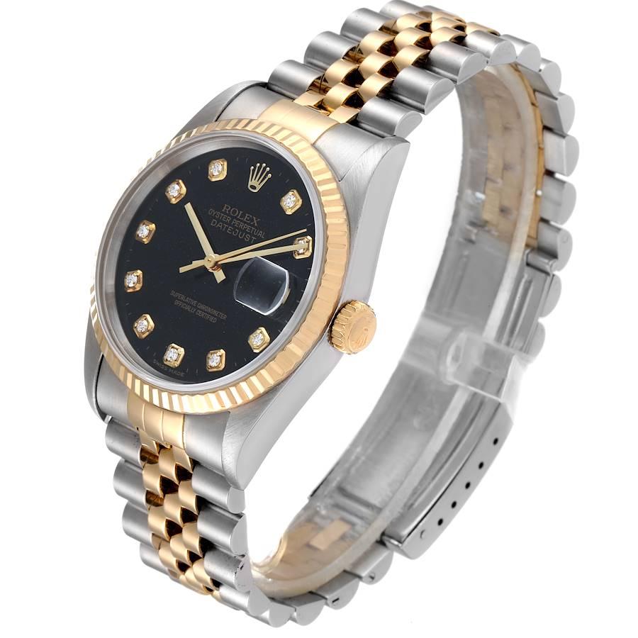 Men's Rolex Datejust 18k Steel Yellow Gold Black Diamond Mens Watch 16233