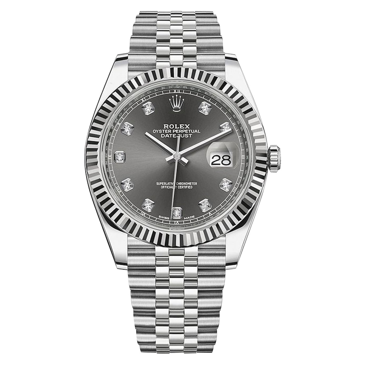 Rolex Datejust 18K Weißgold dunkel Rhodium Diamant-Zifferblatt Jubilee 126334