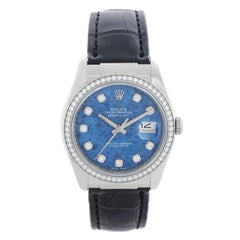 Rolex Datejust 18k White Gold Men's Watch on Leather Strap Band 116189