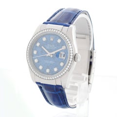 Rolex Datejust 18k White Gold Men's Watch on Leather Strap Band 116189