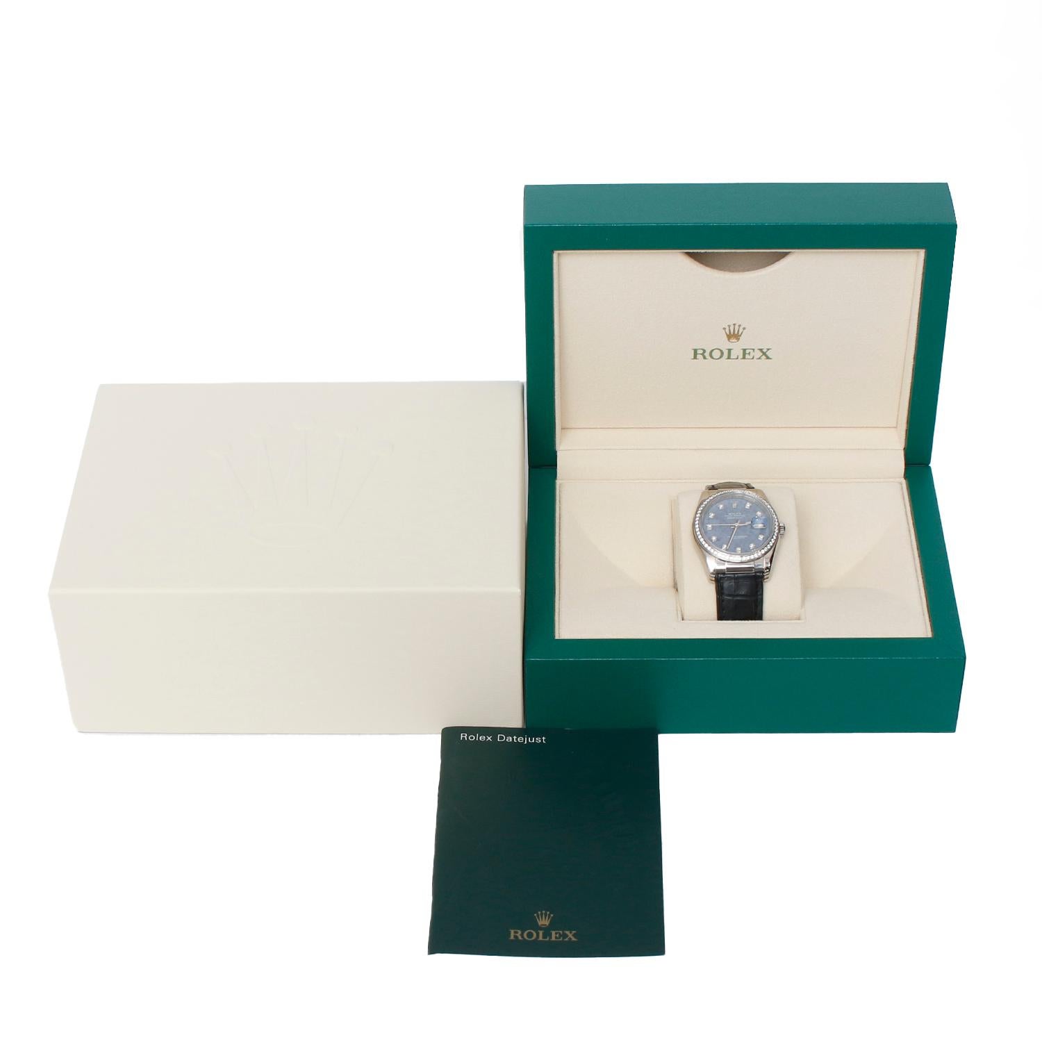Rolex Datejust 18k Weißgold Herrenuhr auf Lederband 116189 im Angebot 3
