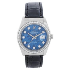 Rolex Datejust 18k White Gold Men's Watch on Leather Strap Band 116189