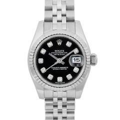 Rolex Datejust 18K White Gold Steel Black Diamond Dial Ladies Watch 179174