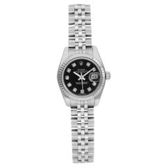 Rolex Datejust 18K White Gold Steel Black Diamond Dial Ladies Watch 179174