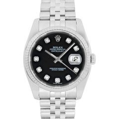 Rolex Datejust 18K Weißgold Stahl schwarz Diamant Zifferblatt Uhr 116234