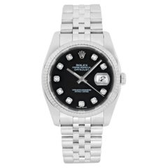 Rolex Datejust 18K White Gold Steel Black Diamond Dial Watch 116234