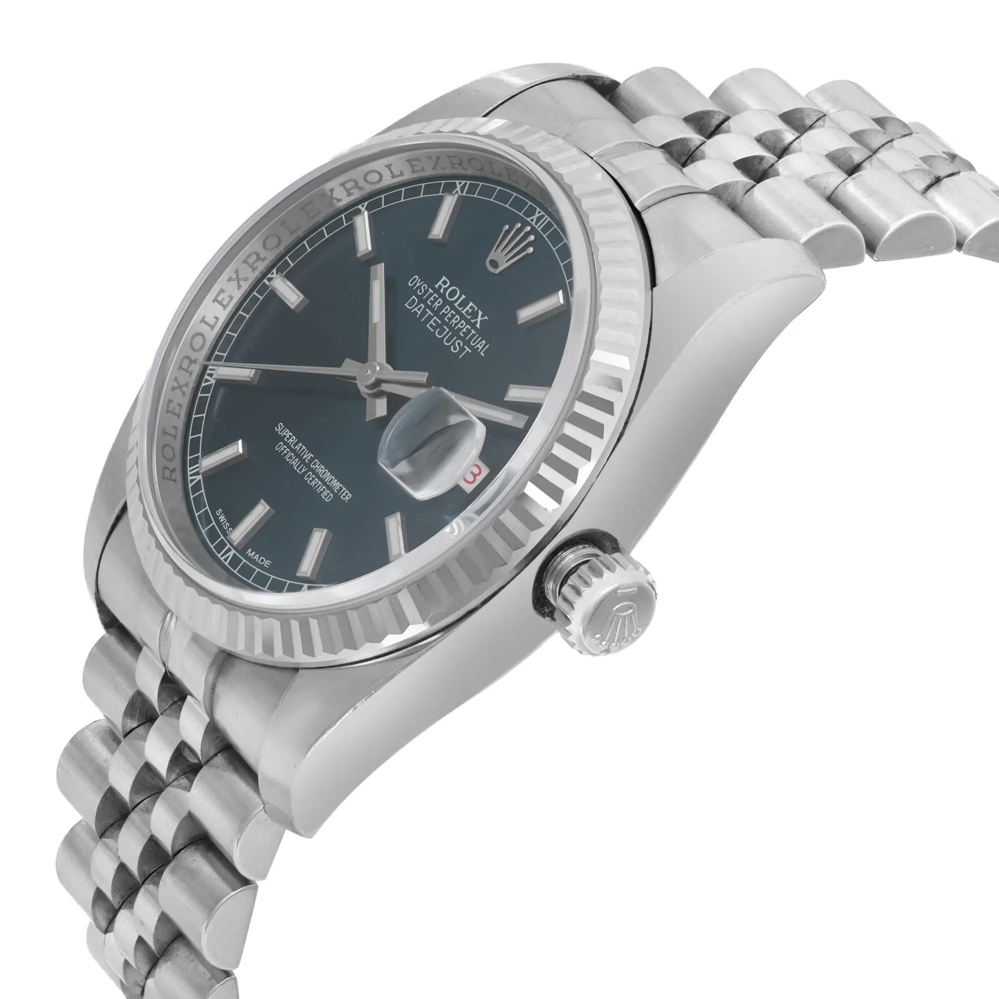 Rolex Datejust 18K White Gold Steel Blue Dial Automatic Men's Watch 116234 In Excellent Condition For Sale In New York, NY