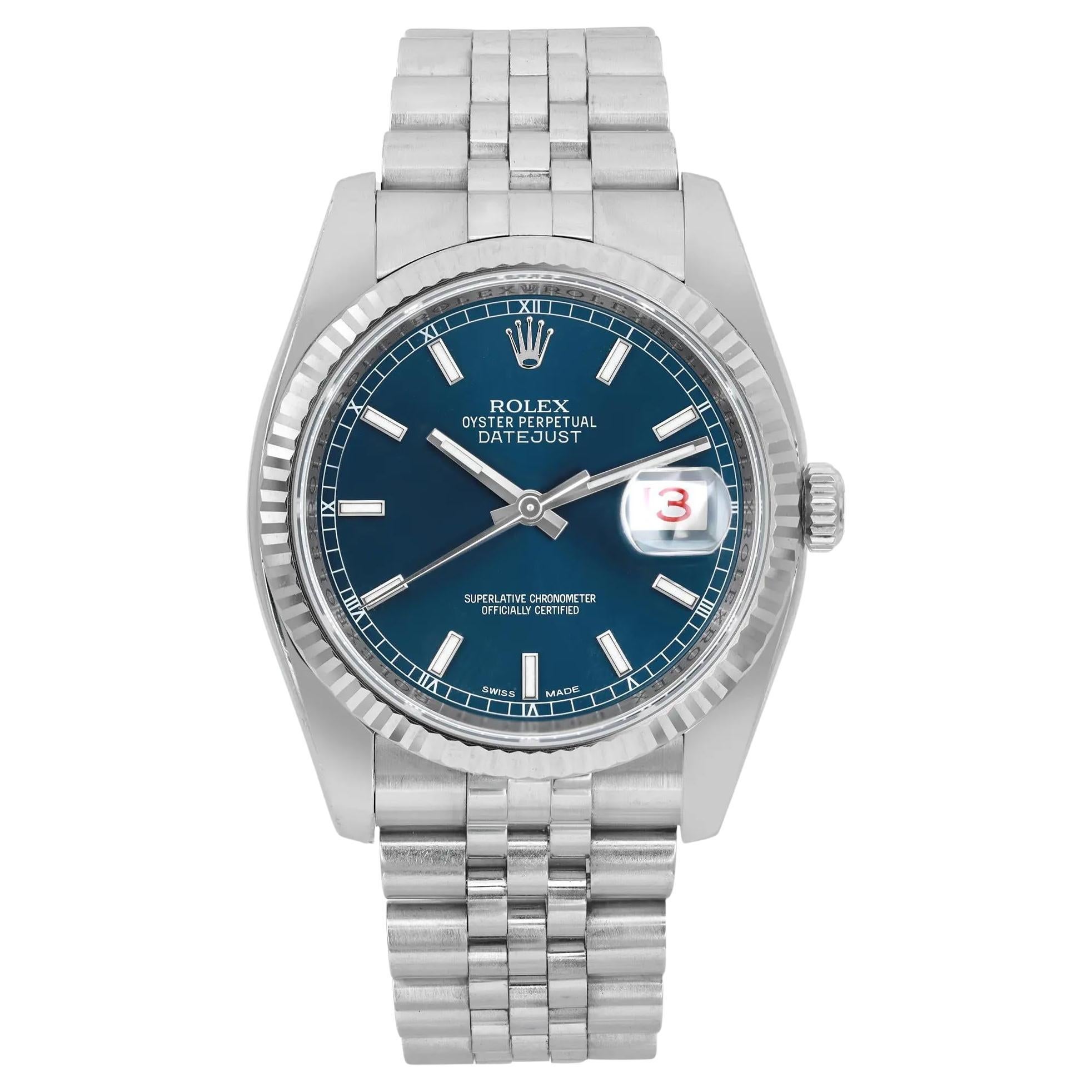 Rolex Datejust 18K White Gold Steel Blue Dial Automatic Men's Watch 116234