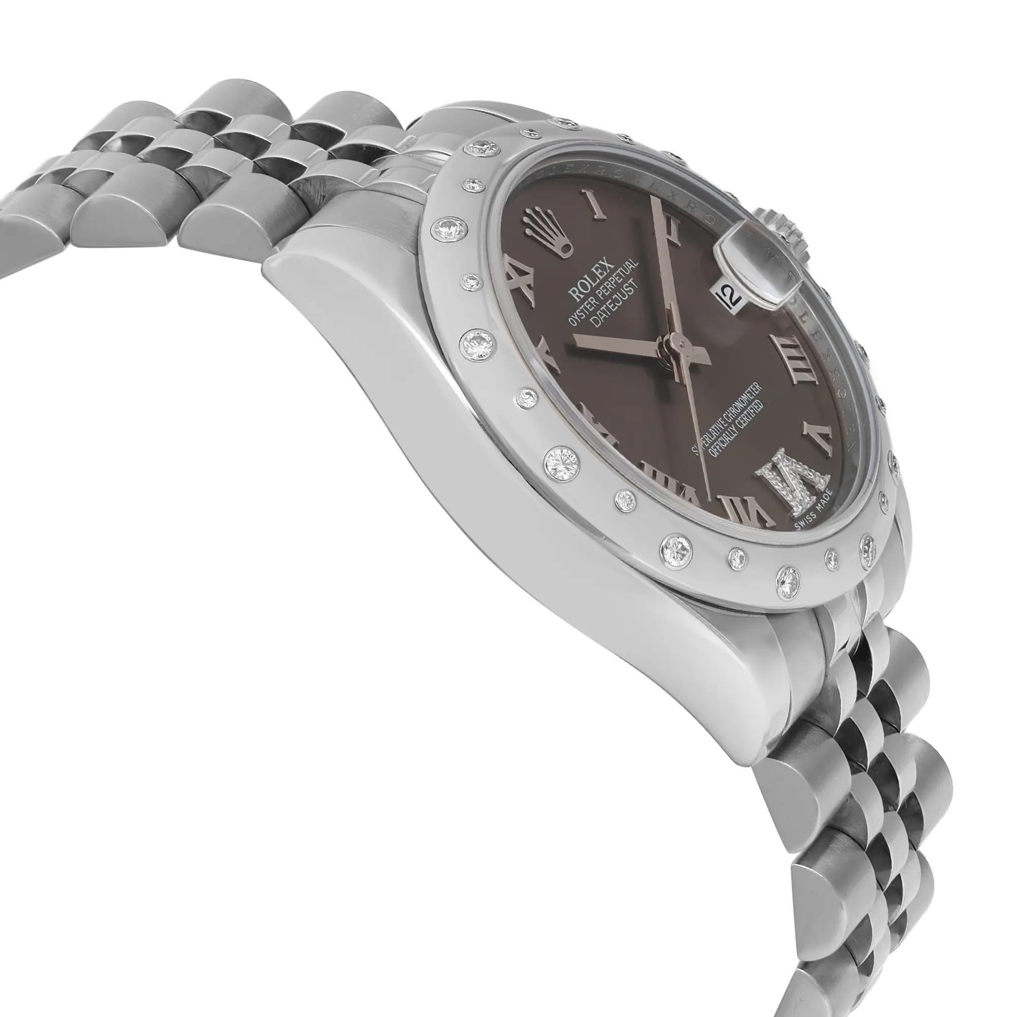 Women's Rolex Datejust 18K White Gold Steel Diamond Bronze Dial Automatic Watch 178344 For Sale