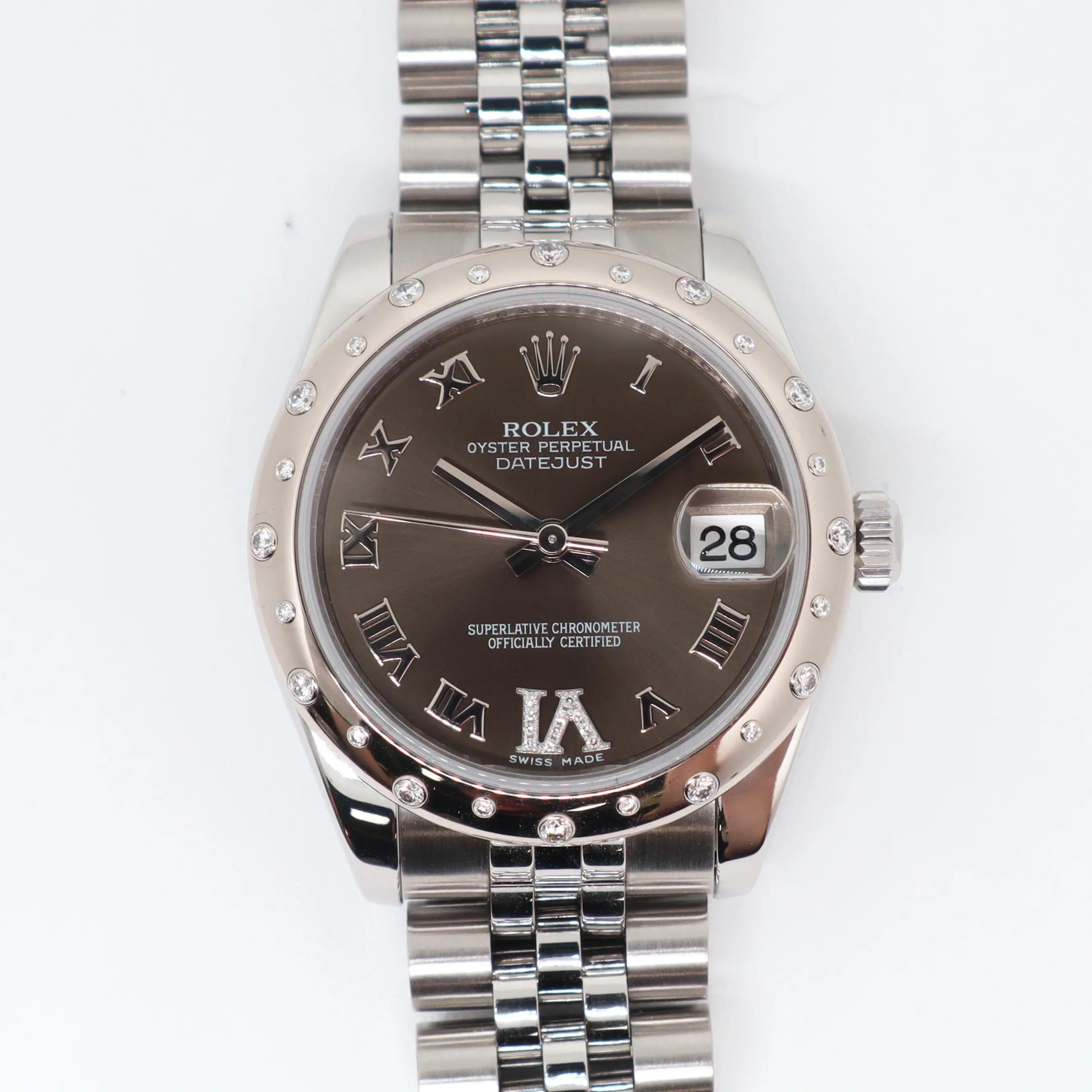 Rolex Datejust 18K White Gold Steel Diamond Bronze Dial Automatic Watch 178344 For Sale 3