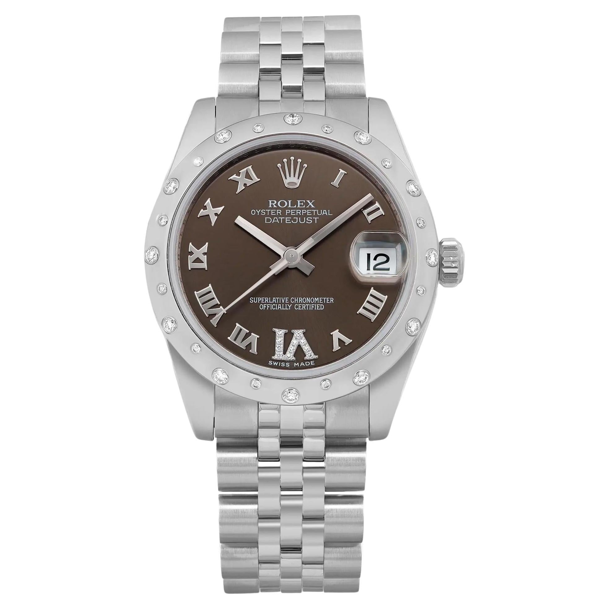 Rolex Datejust 18K White Gold Steel Diamond Bronze Dial Automatic Watch 178344