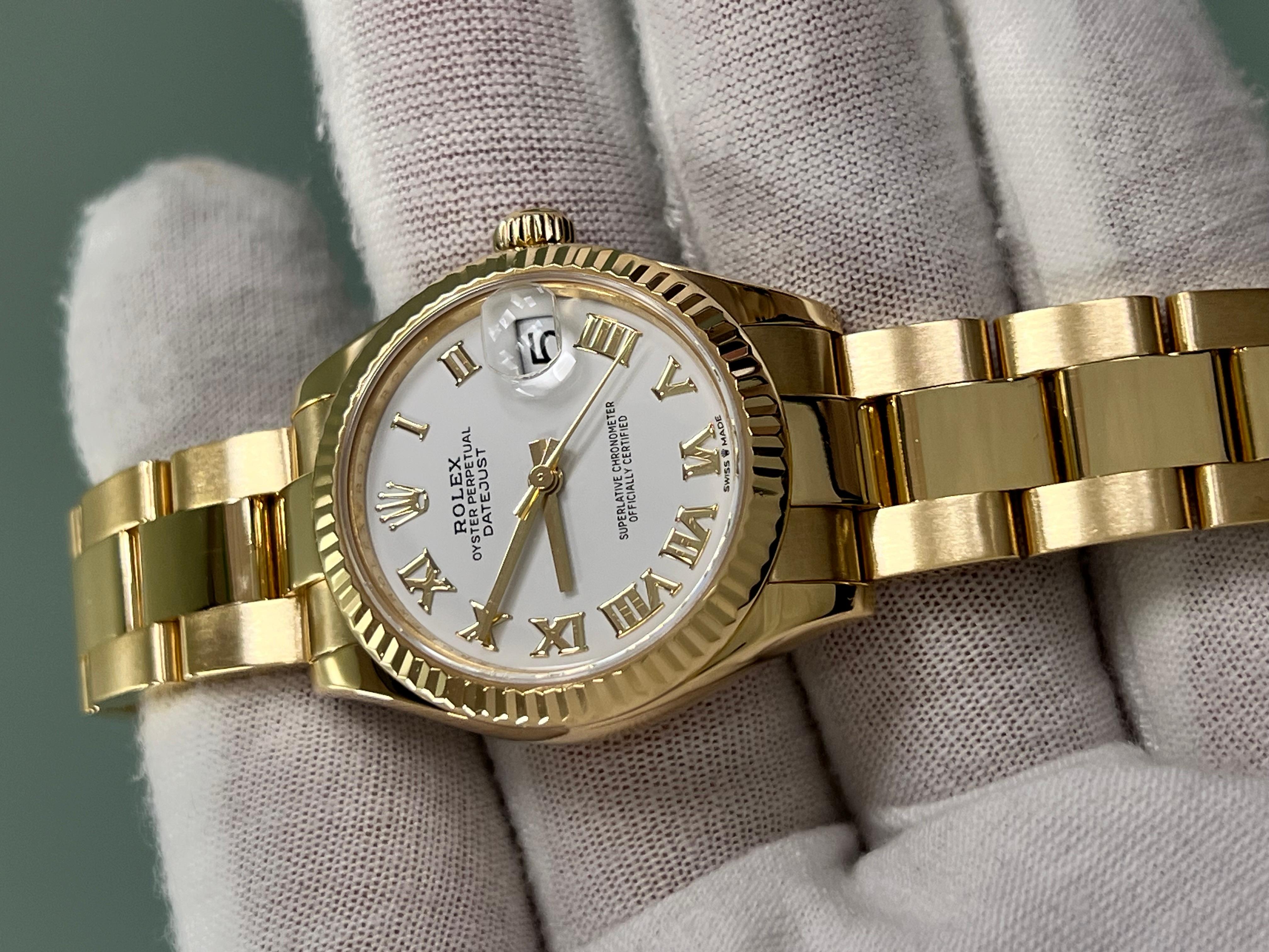 Rolex Datejust 18K Yellow Gold 278278 Midsize 31mm White Roman Dial Box Receipt For Sale 6