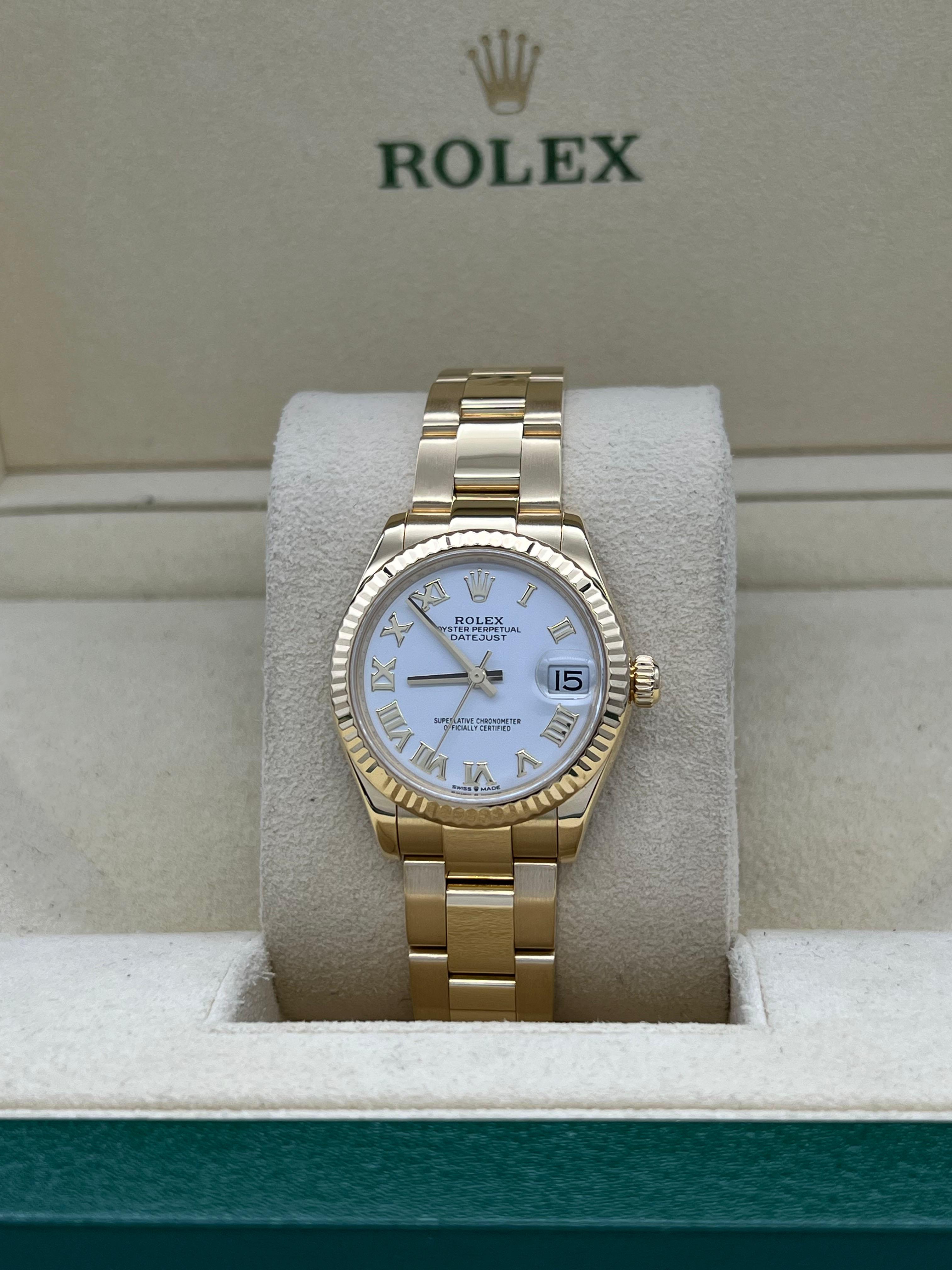 Rolex Datejust 18K Yellow Gold 278278 Midsize 31mm White Roman Dial Box Receipt For Sale 8
