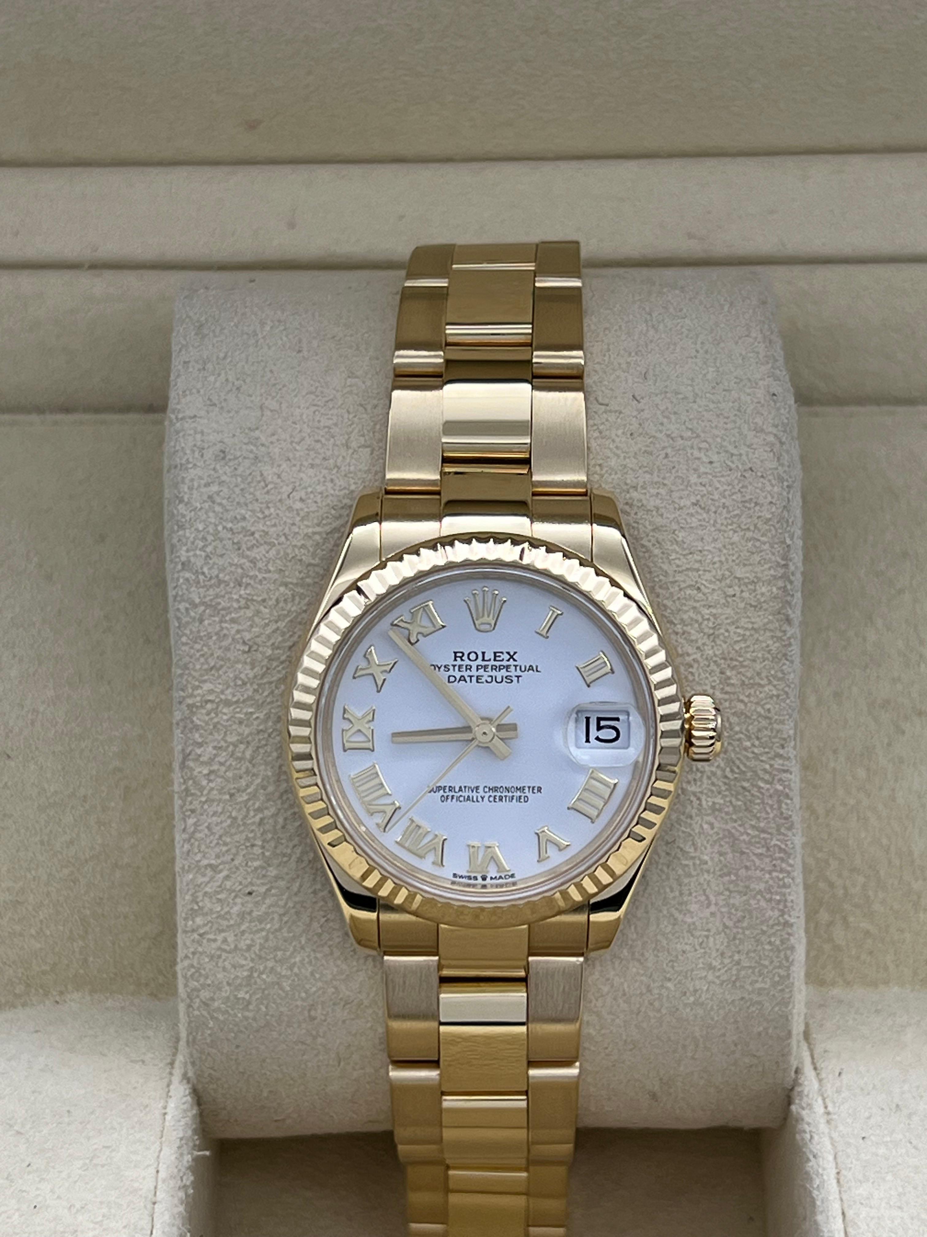 Rolex Datejust 18K Yellow Gold 278278 Midsize 31mm White Roman Dial Box Receipt For Sale 9