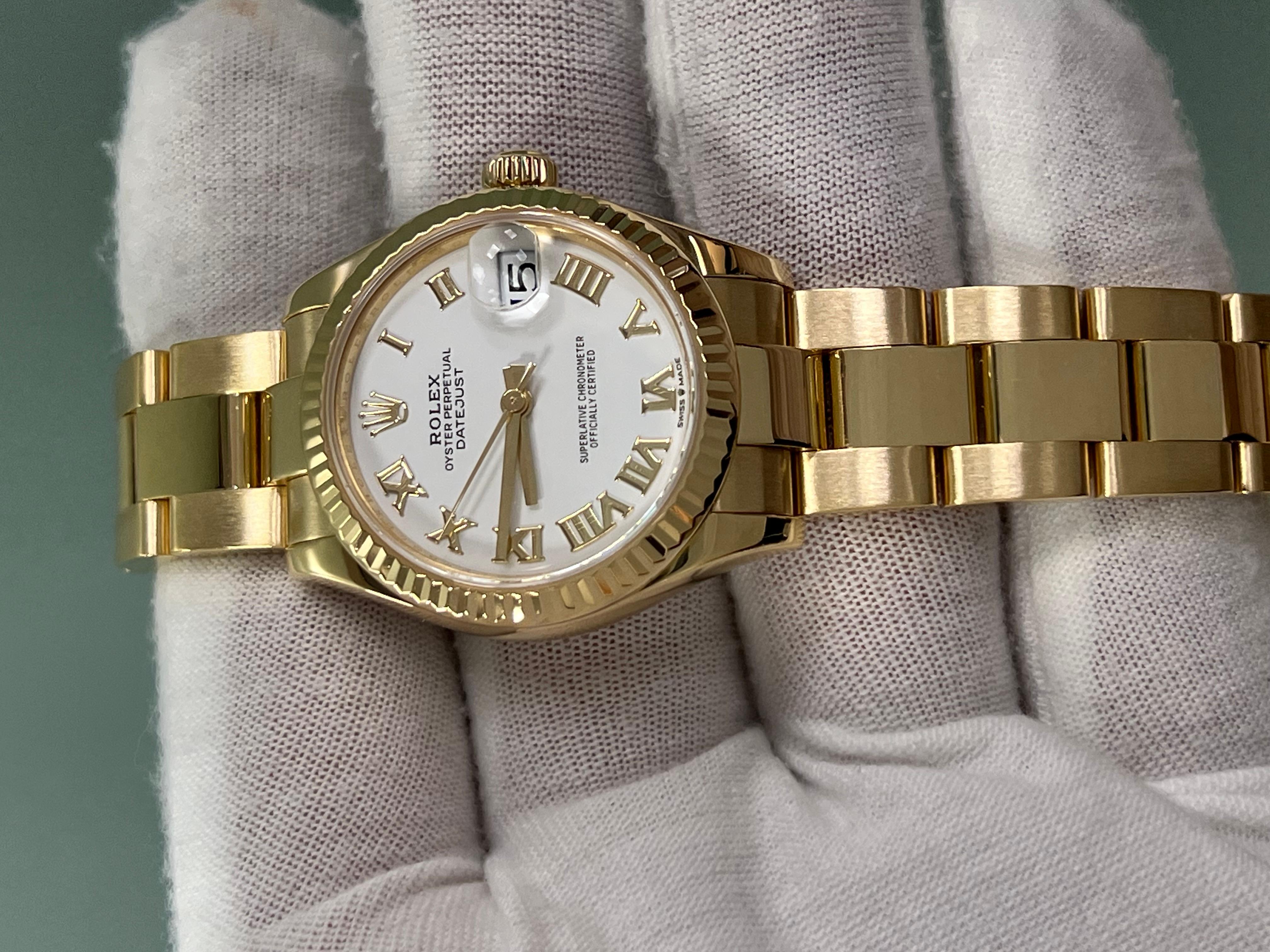 Rolex Datejust 18K Yellow Gold 278278 Midsize 31mm White Roman Dial Box Receipt For Sale 1