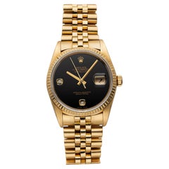 Rolex Datejust 18K Yellow Gold 90s Ref 16238 Onyx Diamond Dial 36mm Service Card