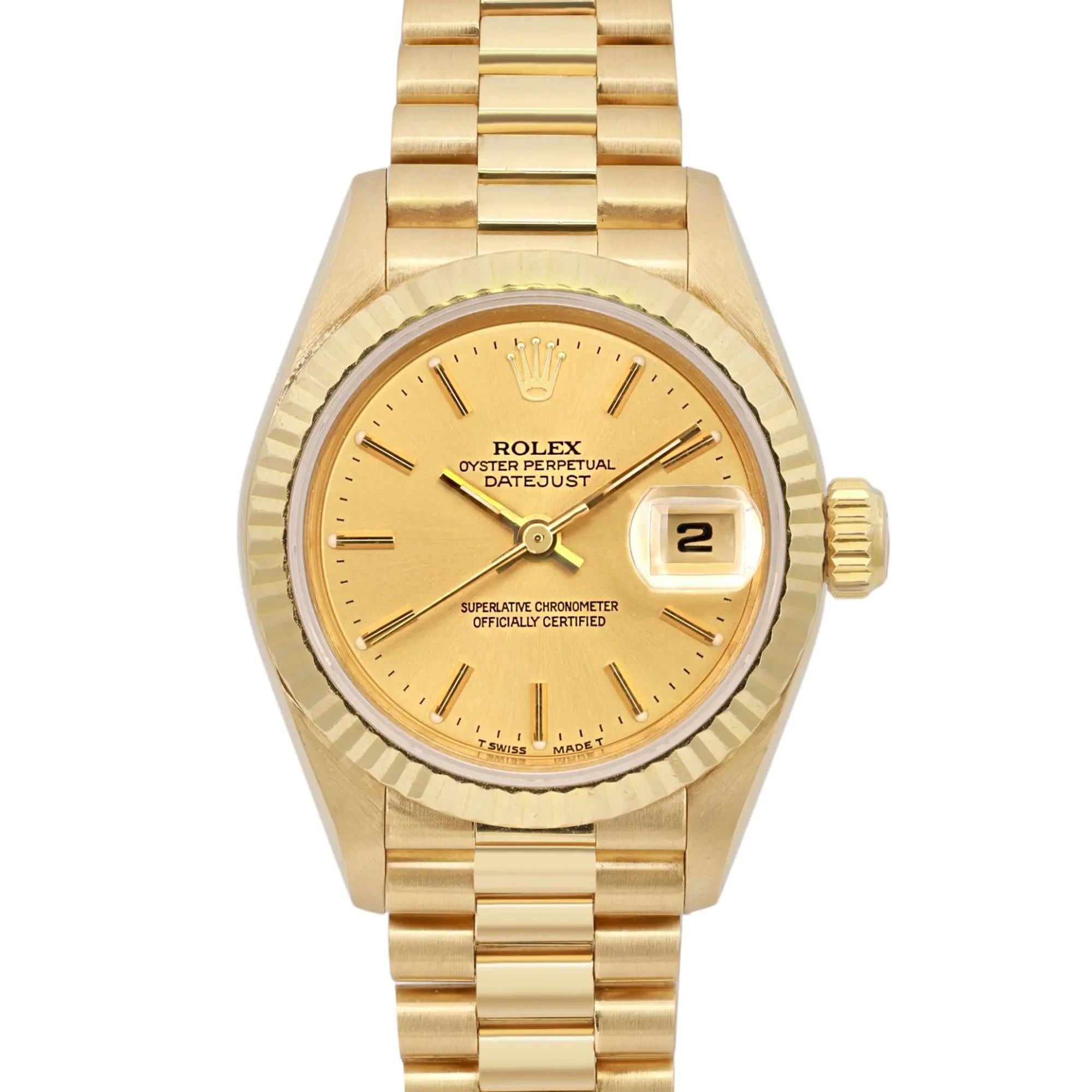 Pre-owned in good condition. No oriignal box and papers. Comes with a chronostore box.

This piece is an all-gold Lady-Datejust from the 1980s, powered by the high-grade Caliber 2135, a movement often praised for its accuracy and durability. Being