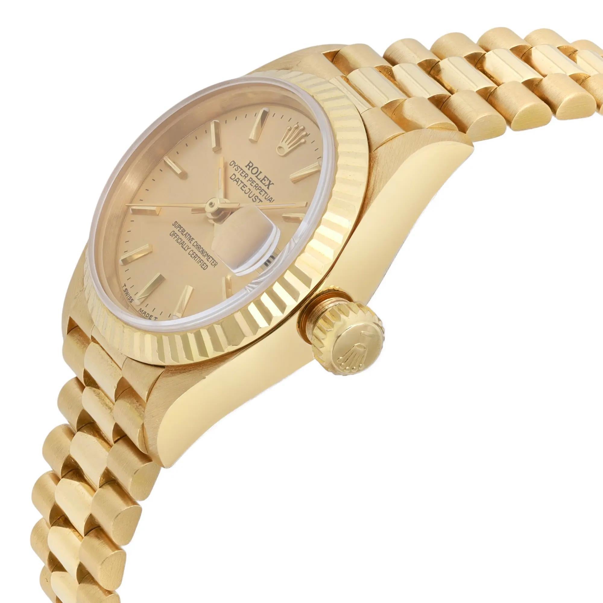 Rolex Presidential Datejust 18K Yellow Gold Champagne Dial Automatic Watch 69178 In Good Condition For Sale In New York, NY