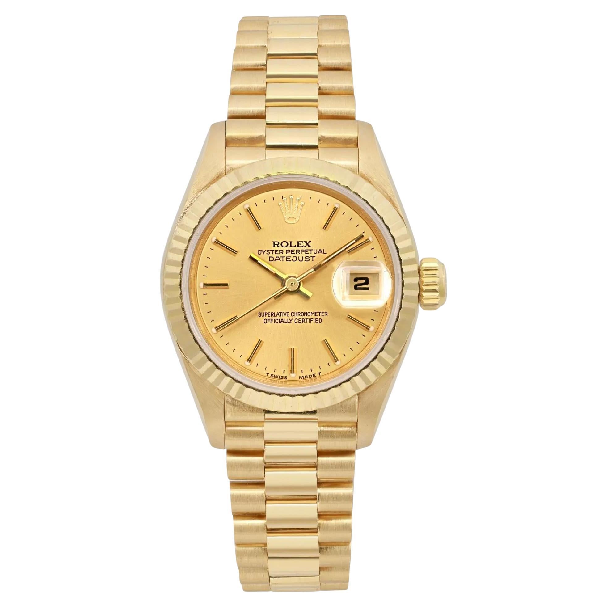 Rolex Presidential Datejust 18K Yellow Gold Champagne Dial Automatic Watch 69178 For Sale