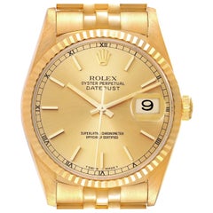 Rolex Datejust 18k Yellow Gold Champagne Dial Mens Watch 16238