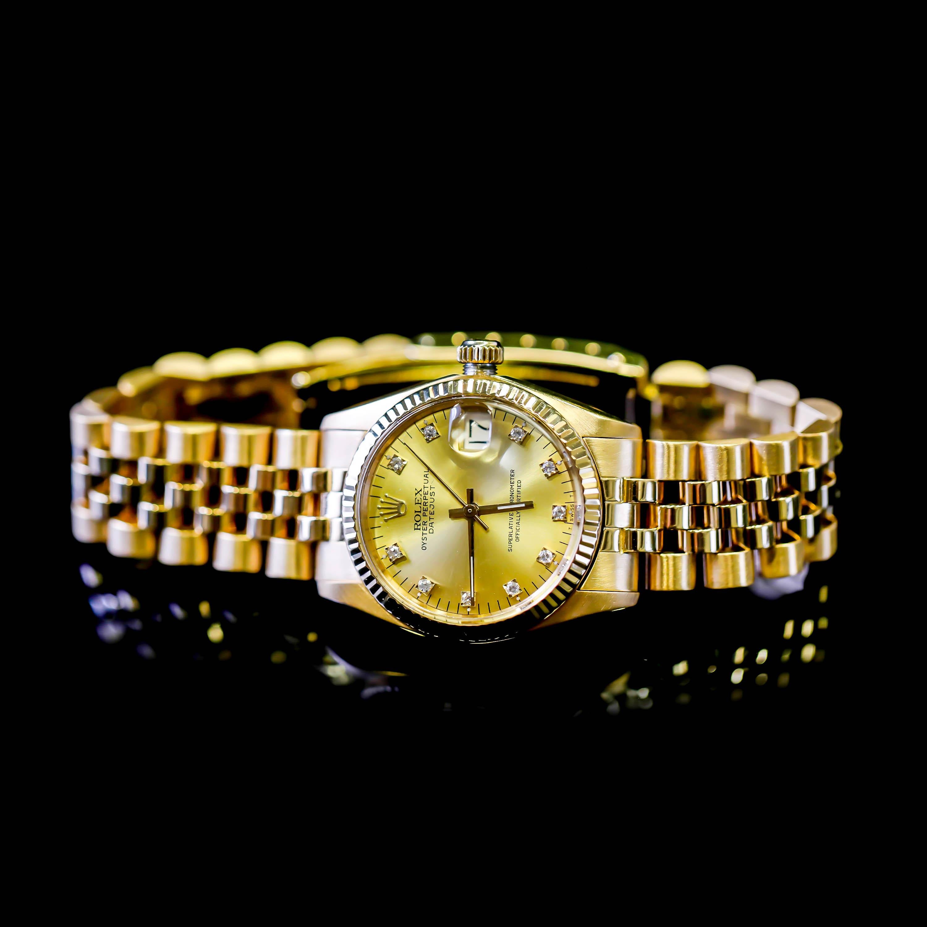 Rolex Datejust 18 Karat Gold Champaign Diamond Dial Jubilee Bracelet Watch For Sale 1